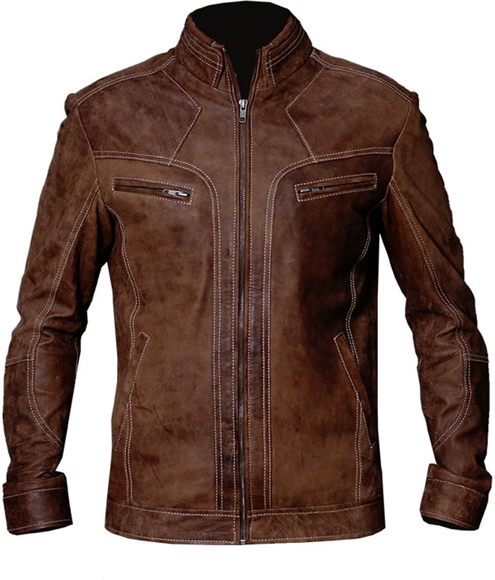 Qastan Handmade Men's Distress Brown Zippers Distress Hand Waxed Leather Jacket / Coat Bdj05