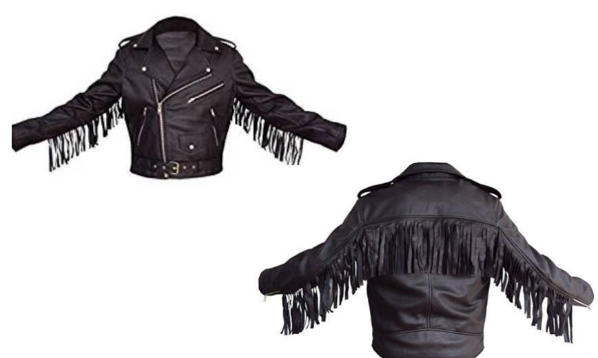 Men's Black Cow Leather Fringes Braided Work Western Biker Hippie Jacket Lj48
