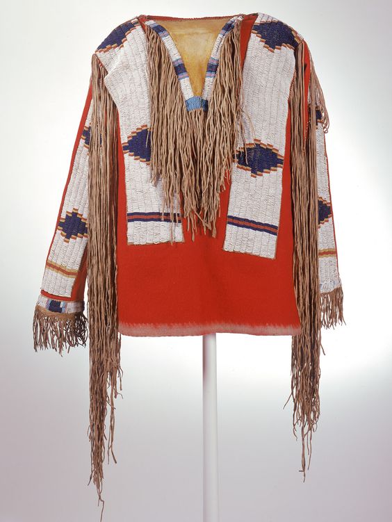 Antique Style Men's Red Buffalo Hide Sioux Beaded Powwow Regalia War Shirt Na52