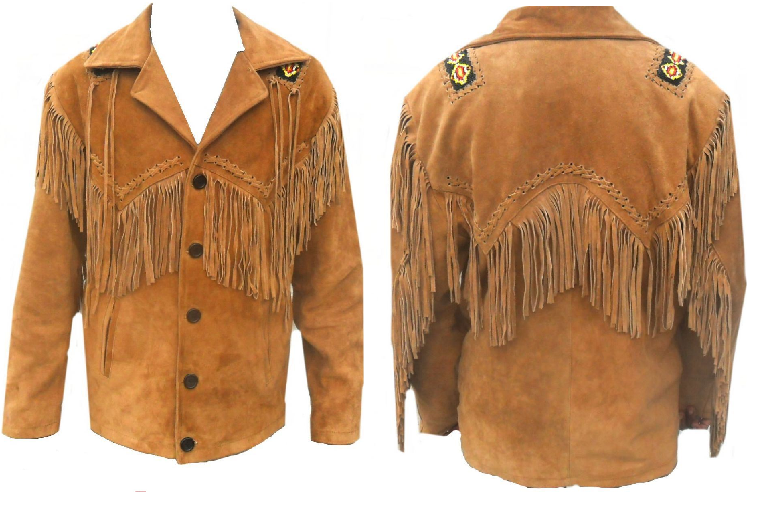 Men's Native American Buckskin Brown Suede Leather Western Jacket Fj01